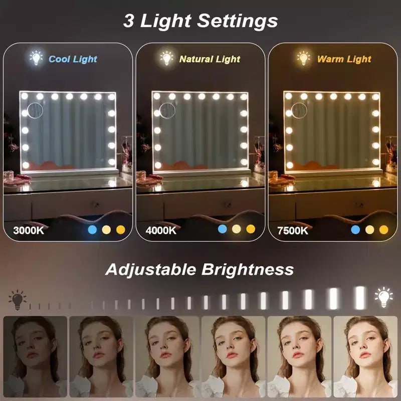 Specchio da bagno moderno da 22,8'' con luci, porta di ricarica, altoparlante Bluetooth e microfono