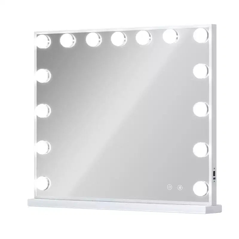Specchio da bagno moderno da 22,8'' con luci, porta di ricarica, altoparlante Bluetooth e microfono