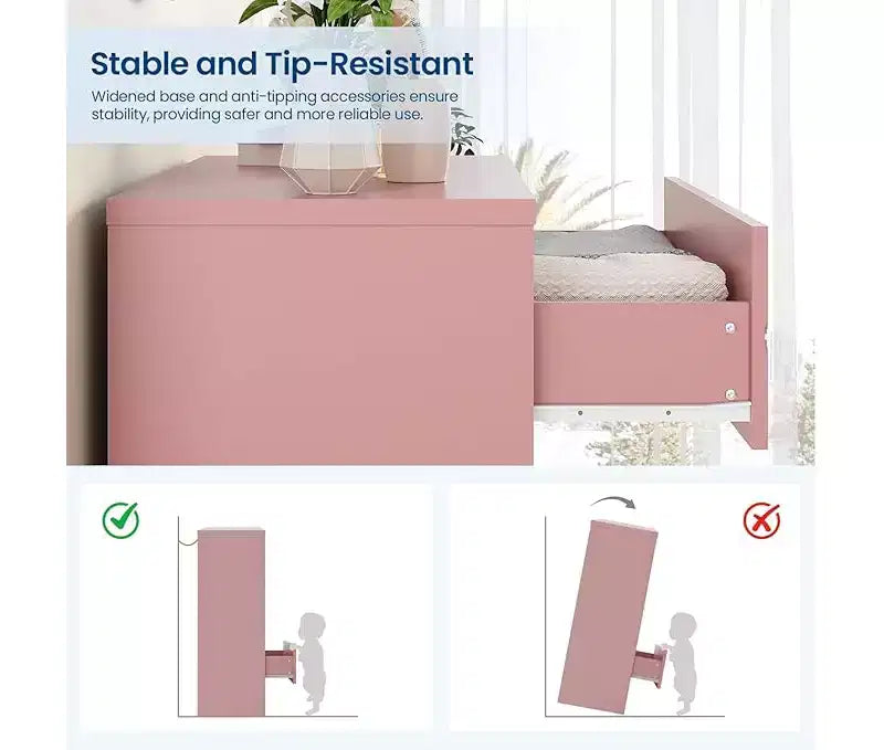 Comò Alto per Camera da Letto con 5 Cassetti, Cassettiera in Legno con Maniglie Dorate, Mobile Contenitore e Cassetti Organizer in Legno per Soggiorno