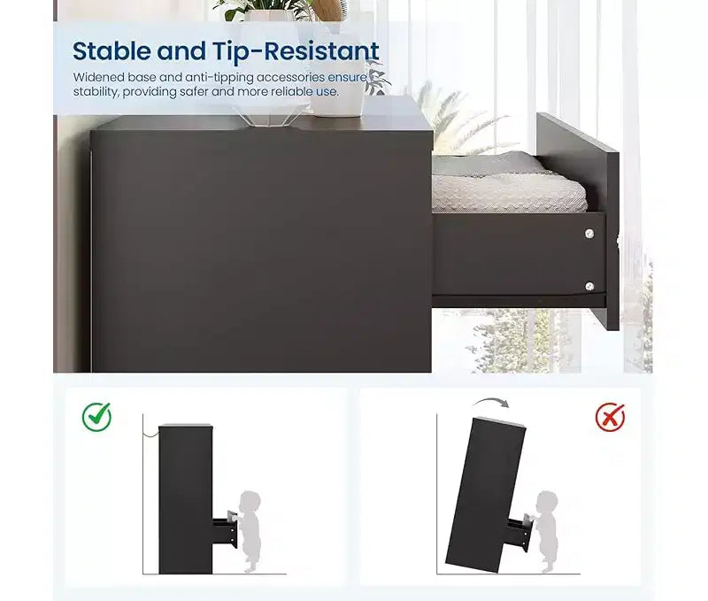 Comò Alto per Camera da Letto con 5 Cassetti, Cassettiera in Legno con Maniglie Dorate, Mobile Contenitore e Cassetti Organizer in Legno per Soggiorno