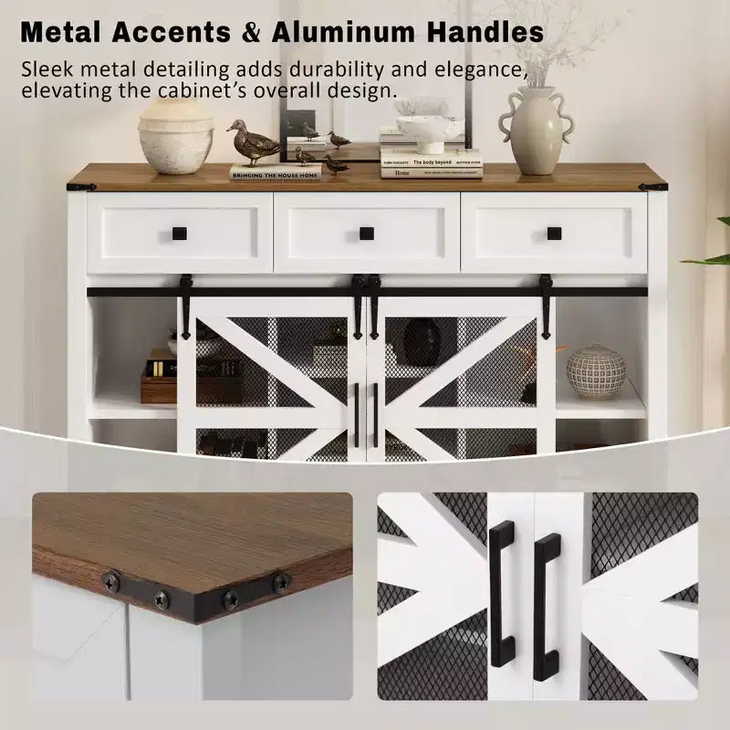 Credenza moderna in vetro per sala da pranzo, mobile dispensa da cucina con anta scorrevole a granaio e maniglie in metallo