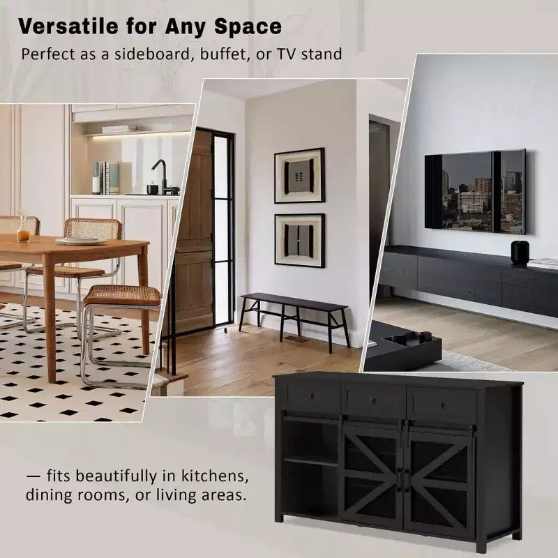 Credenza moderna in vetro per sala da pranzo, mobile dispensa da cucina con anta scorrevole a granaio e maniglie in metallo