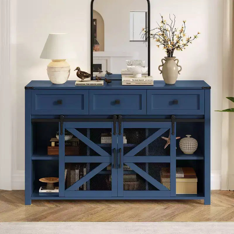 Credenza moderna in vetro per sala da pranzo, mobile dispensa da cucina con anta scorrevole a granaio e maniglie in metallo