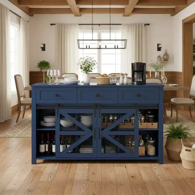 Credenza moderna in vetro per sala da pranzo, mobile dispensa da cucina con anta scorrevole a granaio e maniglie in metallo