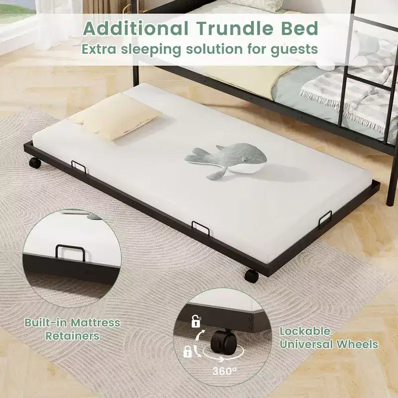 Letto a castello singolo su singolo con letto estraibile Struttura in metallo industriale
