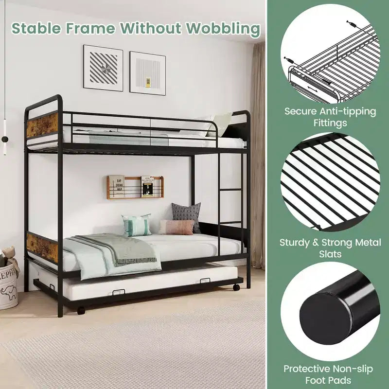 Letto a castello singolo su singolo con letto estraibile Struttura in metallo industriale