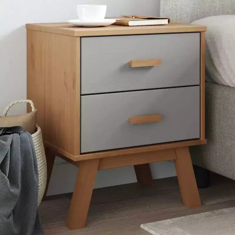 Comodino Tavolino da Notte Mobiletto Camera da Letto in Legno Massello di Pino - Marrone