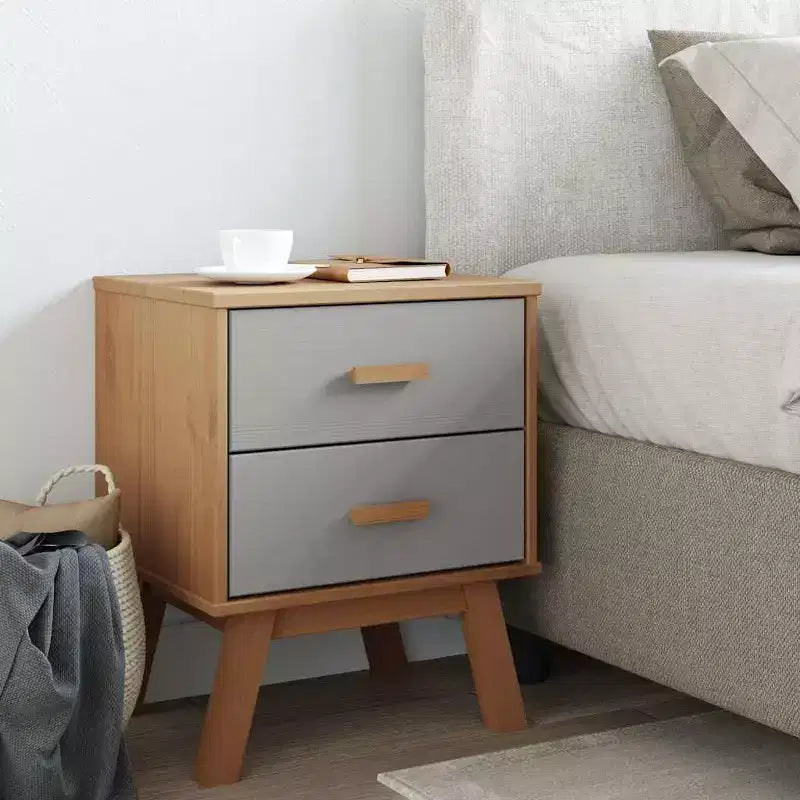 Comodino Tavolino da Notte Mobiletto Camera da Letto in Legno Massello di Pino - Marrone