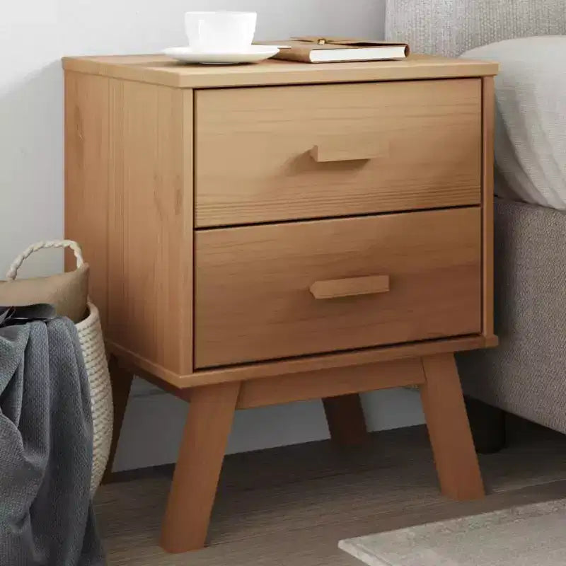 Comodino Tavolino da Notte Mobiletto Camera da Letto in Legno Massello di Pino - Marrone