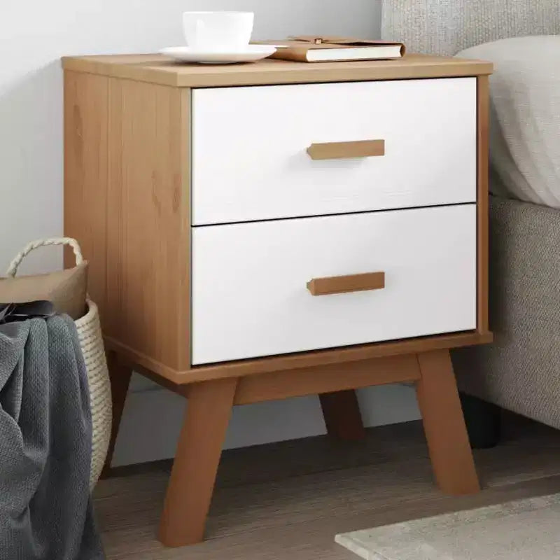 Comodino Tavolino da Notte Mobiletto Camera da Letto in Legno Massello di Pino - Marrone