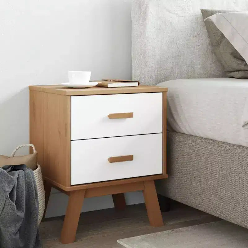 Comodino Tavolino da Notte Mobiletto Camera da Letto in Legno Massello di Pino - Marrone
