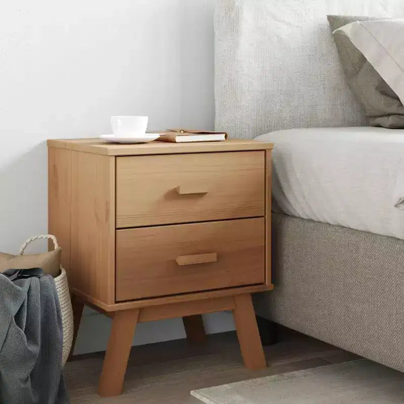 Comodino Tavolino da Notte Mobiletto Camera da Letto in Legno Massello di Pino - Marrone