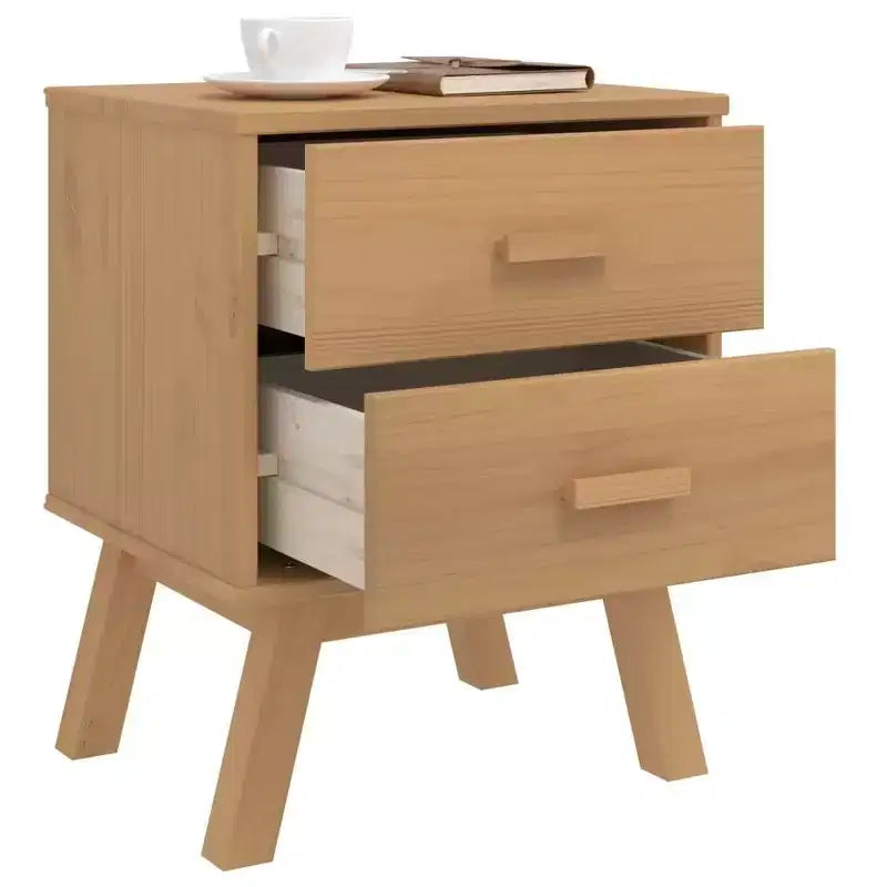 Comodino Tavolino da Notte Mobiletto Camera da Letto in Legno Massello di Pino - Marrone