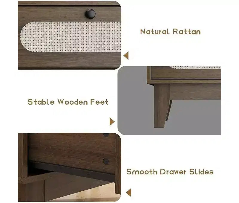 Comò a 6 cassetti in rattan, con porte USB e prese di corrente, 6 cassetti per camera da letto, soggiorno, ingresso, comodino, sala da pranzo, corridoio