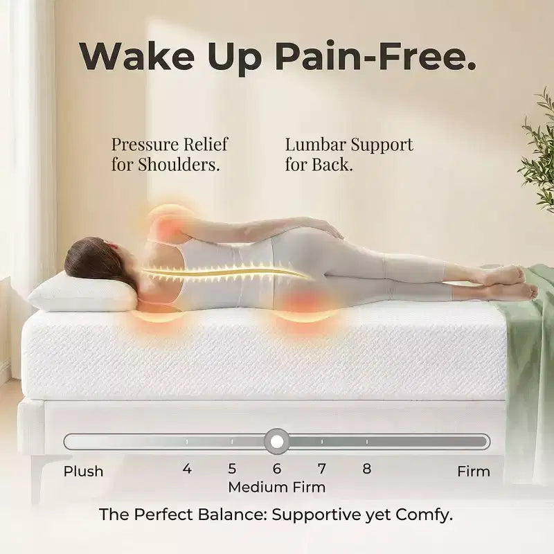 Materasso da 8-10 pollici senza fibra di vetro, in memory foam gel al tè verde con rivestimento in Tencel, traspirante, di media rigidità per la schiena
