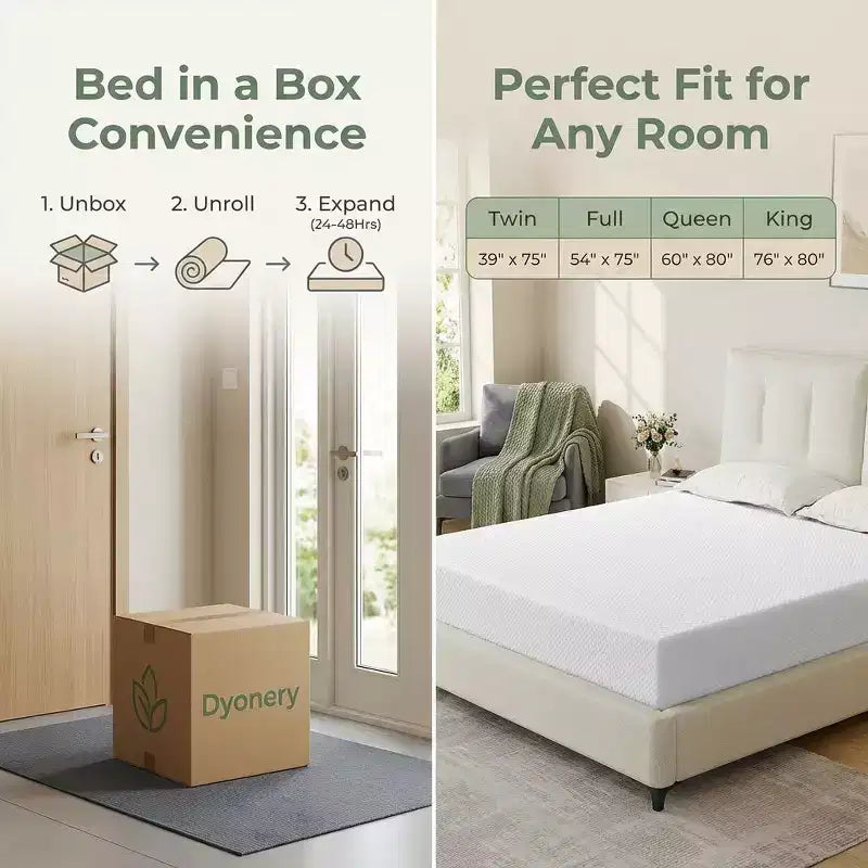 Materasso da 8-10 pollici senza fibra di vetro, in memory foam gel al tè verde con rivestimento in Tencel, traspirante, di media rigidità per la schiena