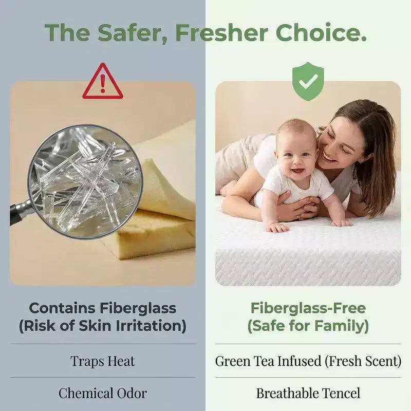 Materasso da 8-10 pollici senza fibra di vetro, in memory foam gel al tè verde con rivestimento in Tencel, traspirante, di media rigidità per la schiena