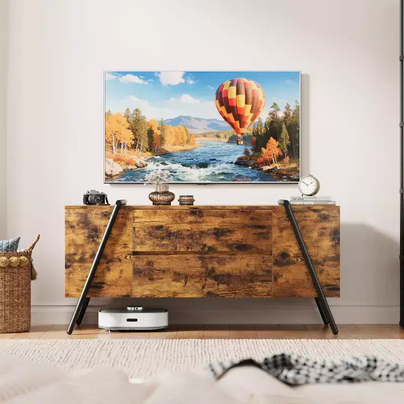 Mobile TV, Centro Intrattenimento Moderno con Ripiano Regolabile, 2 Cassetti, Consolle Multimediale, Gambe in Metallo a U, per Soggiorno, Camera da Letto, Arredamento Ufficio