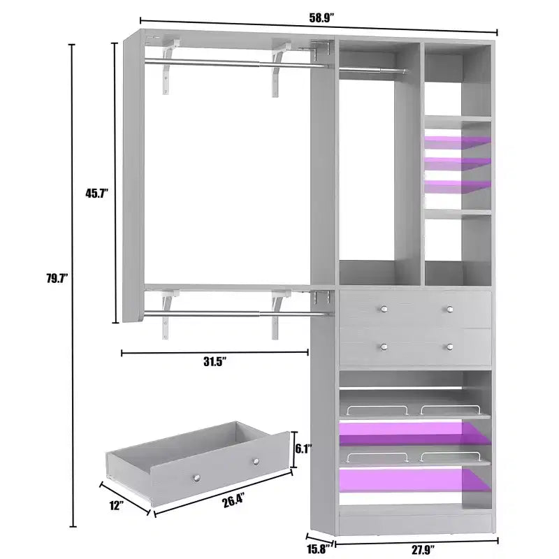 Sistema Armadio con Cassetti in Legno e Due Aste Appendiabiti