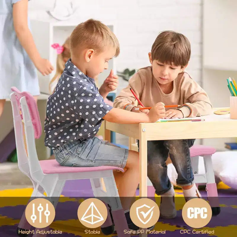 Sedie per bambini (confezione da 2) con regolazione dell'altezza a 3 livelli, sedia in plastica per bambini per uso interno ed esterno, età 2-12 anni