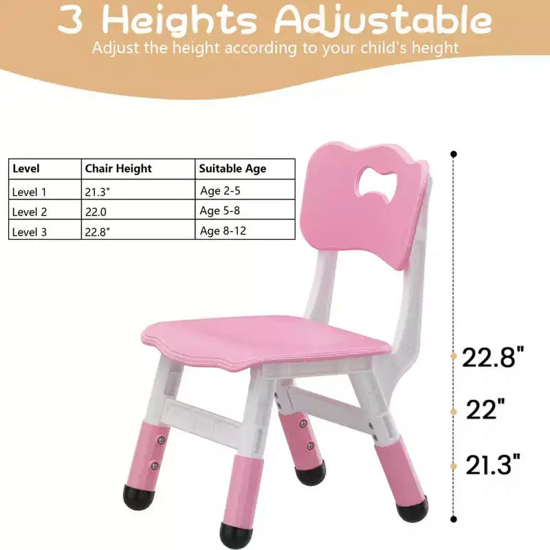 Sedie per bambini (confezione da 2) con regolazione dell'altezza a 3 livelli, sedia in plastica per bambini per uso interno ed esterno, età 2-12 anni