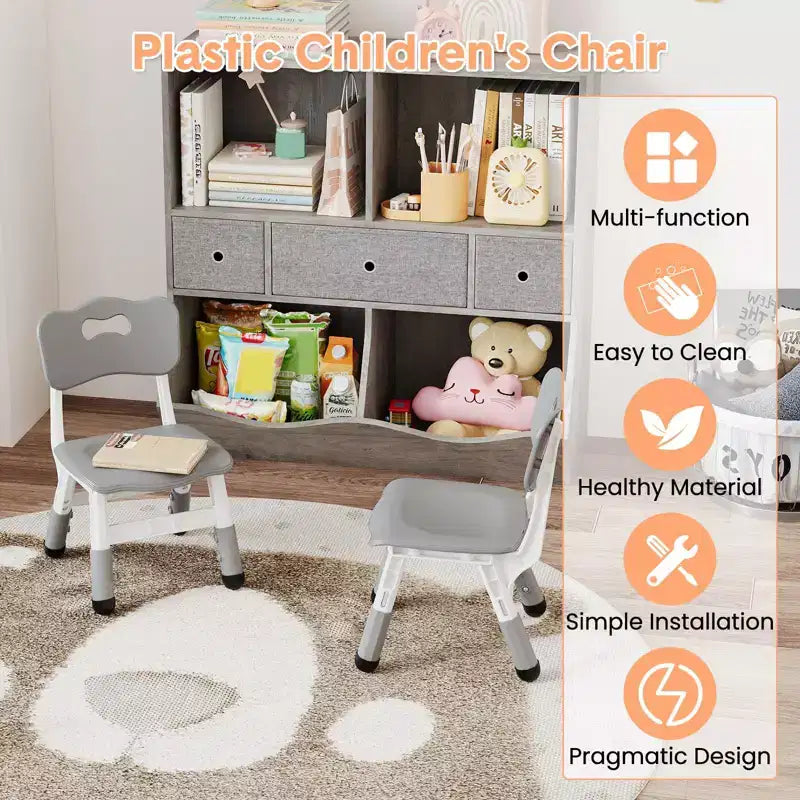 Sedie per bambini (confezione da 2) con regolazione dell'altezza a 3 livelli, sedia in plastica per bambini per uso interno ed esterno, età 2-12 anni