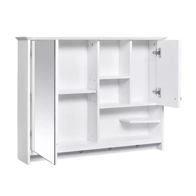 Mobiletto medico rettangolare in MDF con specchio, 6 ripiani, pomelli appendiasciugamani