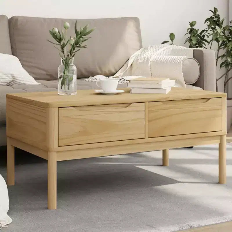 Tavolino da salotto con contenitore, mobile d'arredo per soggiorno, in legno massello di pino