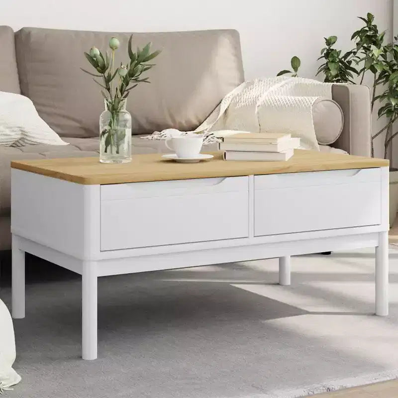 Tavolino da salotto con contenitore, mobile d'arredo per soggiorno, in legno massello di pino