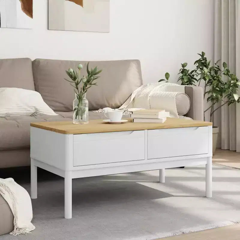 Tavolino da salotto con contenitore, mobile d'arredo per soggiorno, in legno massello di pino
