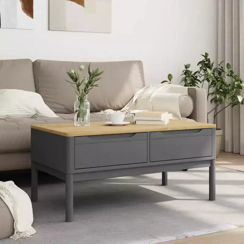 Tavolino da salotto con contenitore, mobile d'arredo per soggiorno, in legno massello di pino