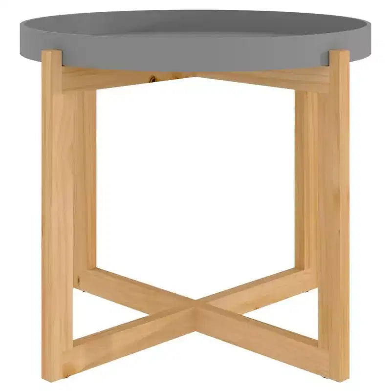 Tavolino da caffè rotondo Tavolino da divano in legno massiccio ingegnerizzato di pino - Bianco