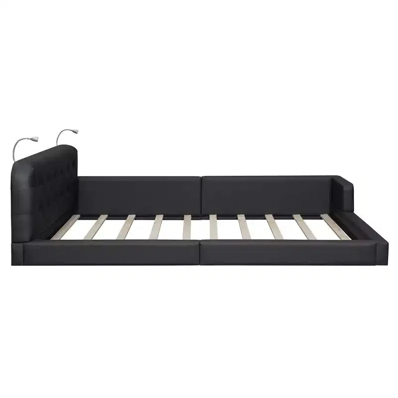 Letto a piattaforma imbottito in pelle PU Queen Size con 2 luci da lettura