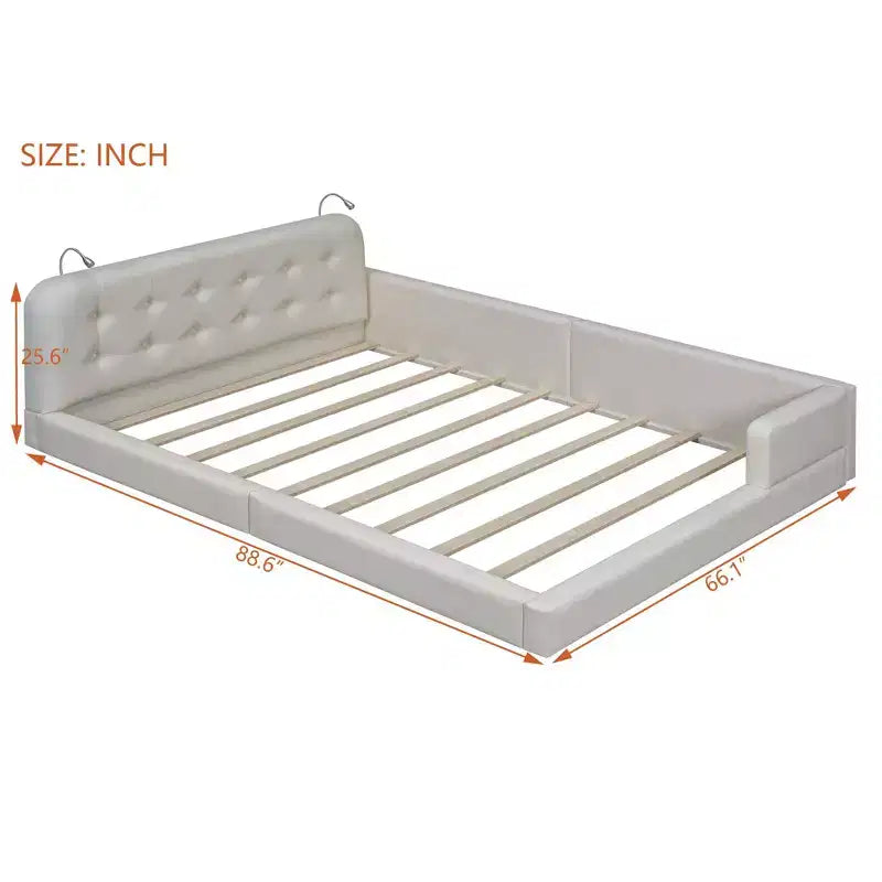 Letto a piattaforma imbottito in pelle PU Queen Size con 2 luci da lettura