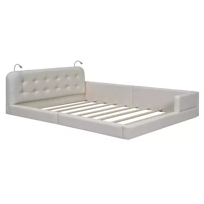 Letto a piattaforma imbottito in pelle PU Queen Size con 2 luci da lettura