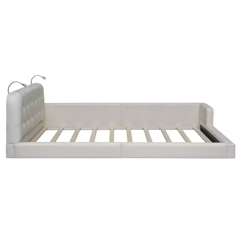Letto a piattaforma imbottito in pelle PU Queen Size con 2 luci da lettura