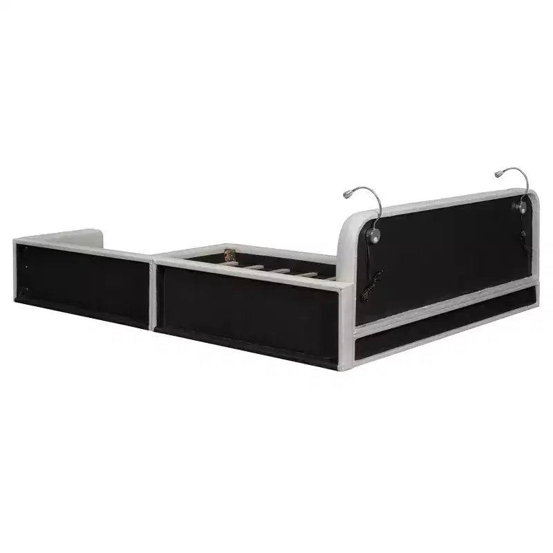 Letto a piattaforma imbottito in pelle PU Queen Size con 2 luci da lettura