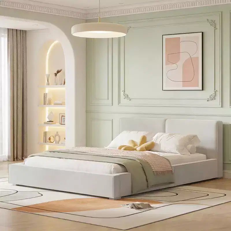 Luxystar Queen Size Modern Velvet Upholstered Platform Bed with Solid Frame
