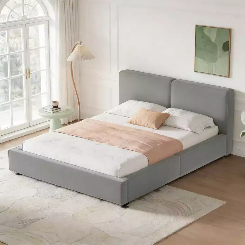 Letto a piattaforma moderno in velluto queen size con struttura solida