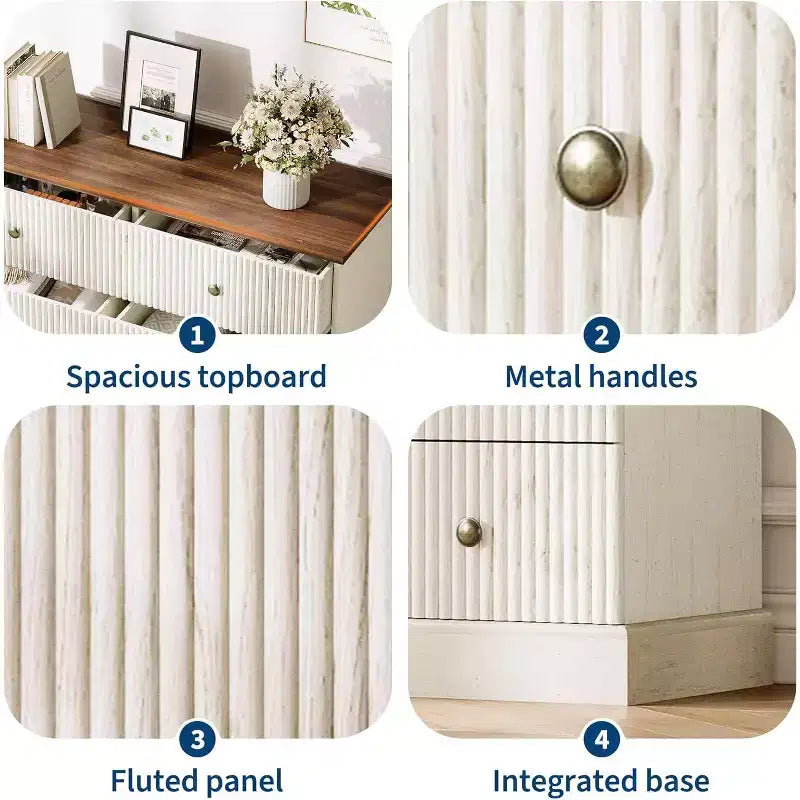 Comò 47" a 6 cassetti con scanalature e maniglie in metallo, cassettiera moderna in legno per camera da letto, camera degli ospiti e appartamento