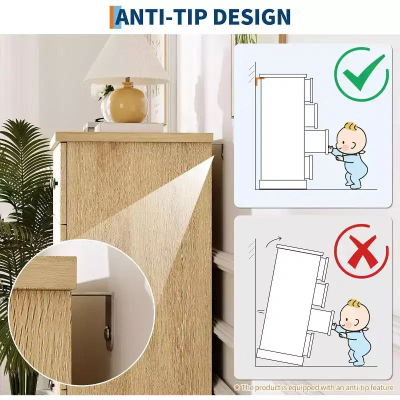 Comò 47" a 6 cassetti con scanalature e maniglie in metallo, cassettiera moderna in legno per camera da letto, camera degli ospiti e appartamento
