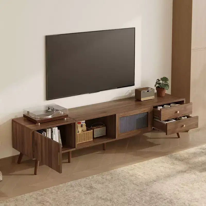 Mobile TV moderno e minimale con ante in vetro da 76 pollici per TV fino a 85 pollici con armadietti contenitori per soggiorno camera da letto