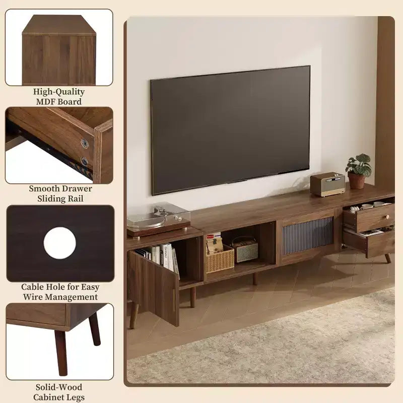 Mobile TV moderno e minimale con ante in vetro da 76 pollici per TV fino a 85 pollici con armadietti contenitori per soggiorno camera da letto
