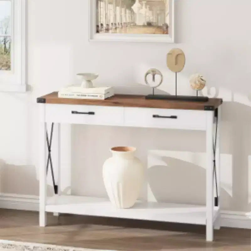Console in MDF a 2 ripiani con gambe in legno