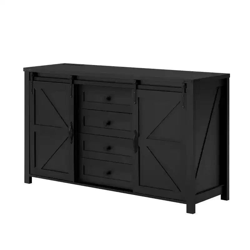 Credenza a buffet da 55" in stile rustico con ante scorrevoli a persiana, armadietto contenitore per sala da pranzo, cucina o soggiorno