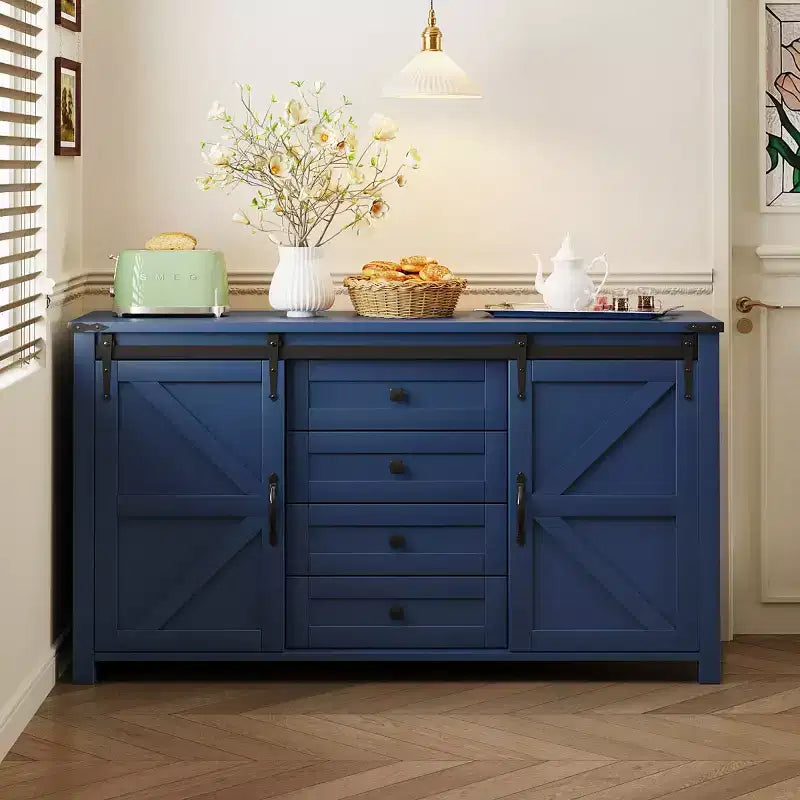 Credenza a buffet da 55" in stile rustico con ante scorrevoli a persiana, armadietto contenitore per sala da pranzo, cucina o soggiorno