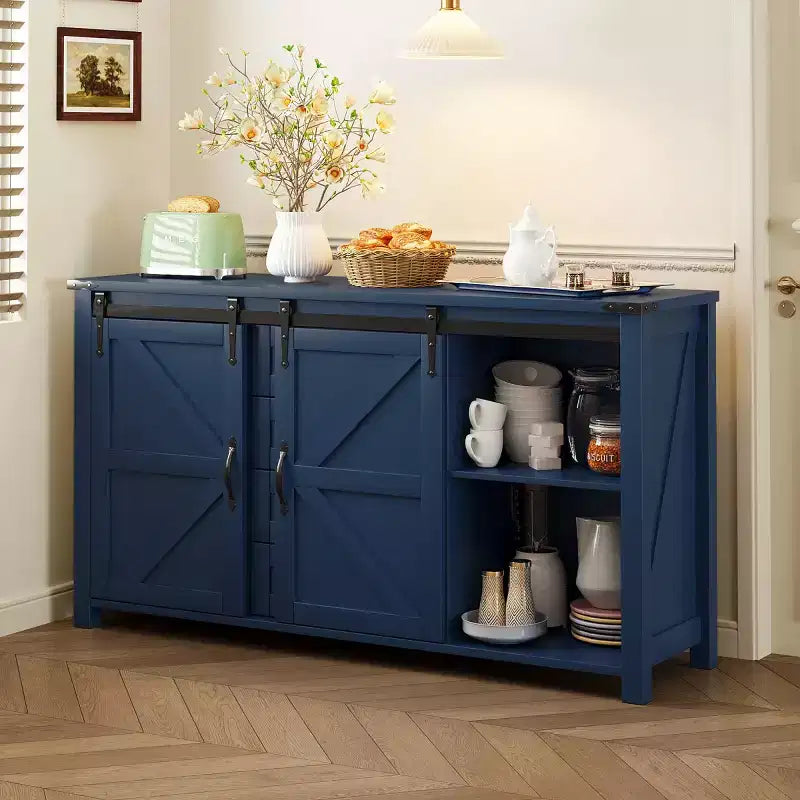 Credenza a buffet da 55" in stile rustico con ante scorrevoli a persiana, armadietto contenitore per sala da pranzo, cucina o soggiorno