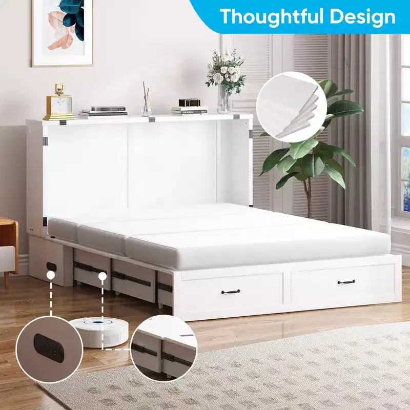 Letto Murphy Queen Size a Cassettone con Vano Contenitore e Ricarica, Materasso Opzionale