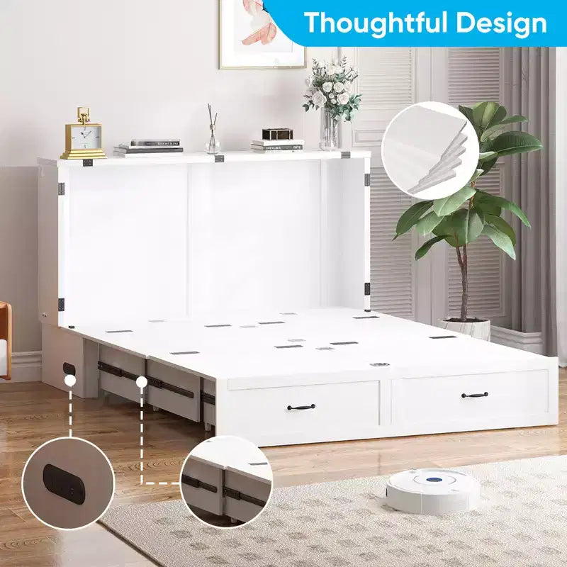 Letto Murphy Queen Size a Cassettone con Vano Contenitore e Ricarica, Materasso Opzionale