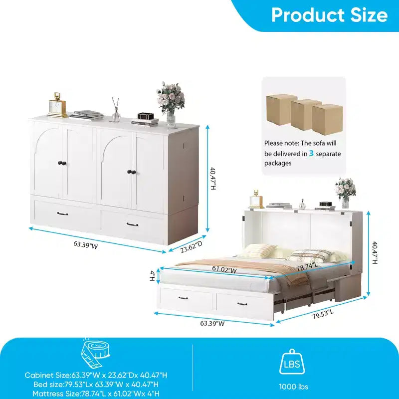 Letto Murphy Queen Size a Cassettone con Vano Contenitore e Ricarica, Materasso Opzionale